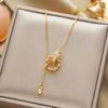 Luxury Double Hoop Tassel Choker Necklace For Women With Micro-Set Circle Pendant Titanium Steel Jewelry