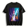 Cyberpunk Purple Braid Girl Print T-shirt Unisex Trendy E-sports Style Loose Streetwear Top Pure Cotton T-shirt