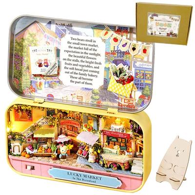 Moin Moin Dollhouse Miniature DIY Kit Set Instructions Dreamland Bear Teddy Bear Trinket Fruit Stall for Beginners LED Light Display Stand Market