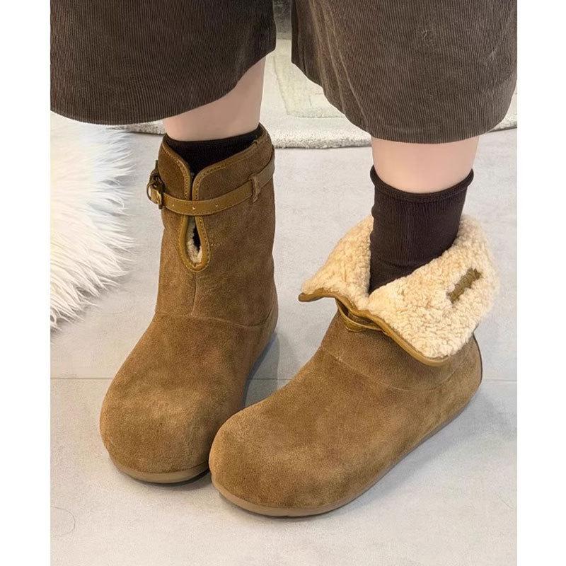 Leather thick-soled heightening two wear snow boots women's winter fur integrated short boots piled warm fluffy cotton shoes