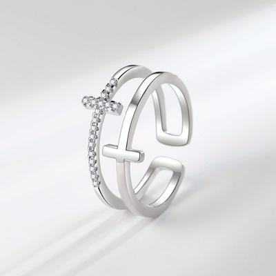2026 Double Diamond Cross Ring Women's Trend Fashion Cold Wind Open Index Finger Ring