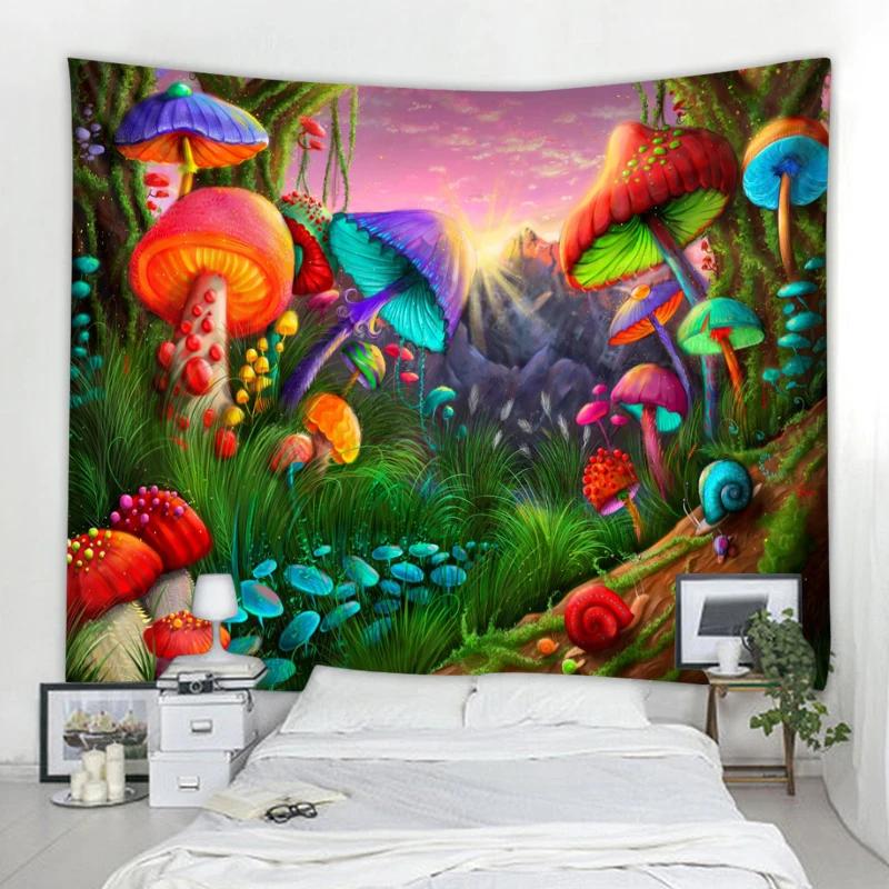 Art Deco Tapestry Witchcraft Living Room Decor Bedroom Indian Psychedelic Mushroom Mandala Wall