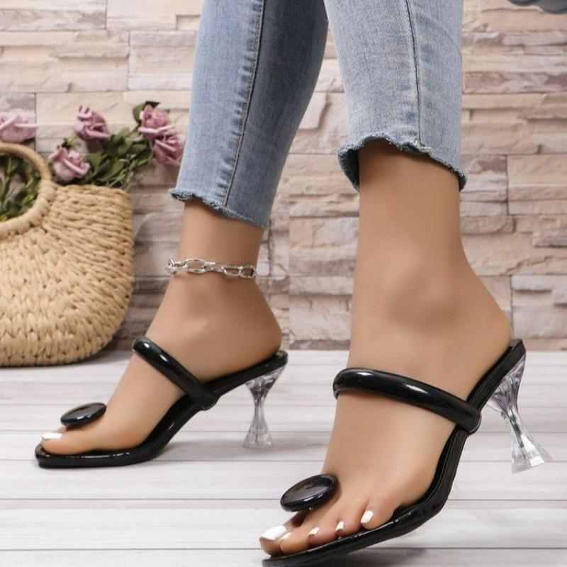 Designer Women Slippers Fashion Square Toe High Heels Slides Summer Pinch Toe High Heels Sandal Women Flip Flops Designer Slides