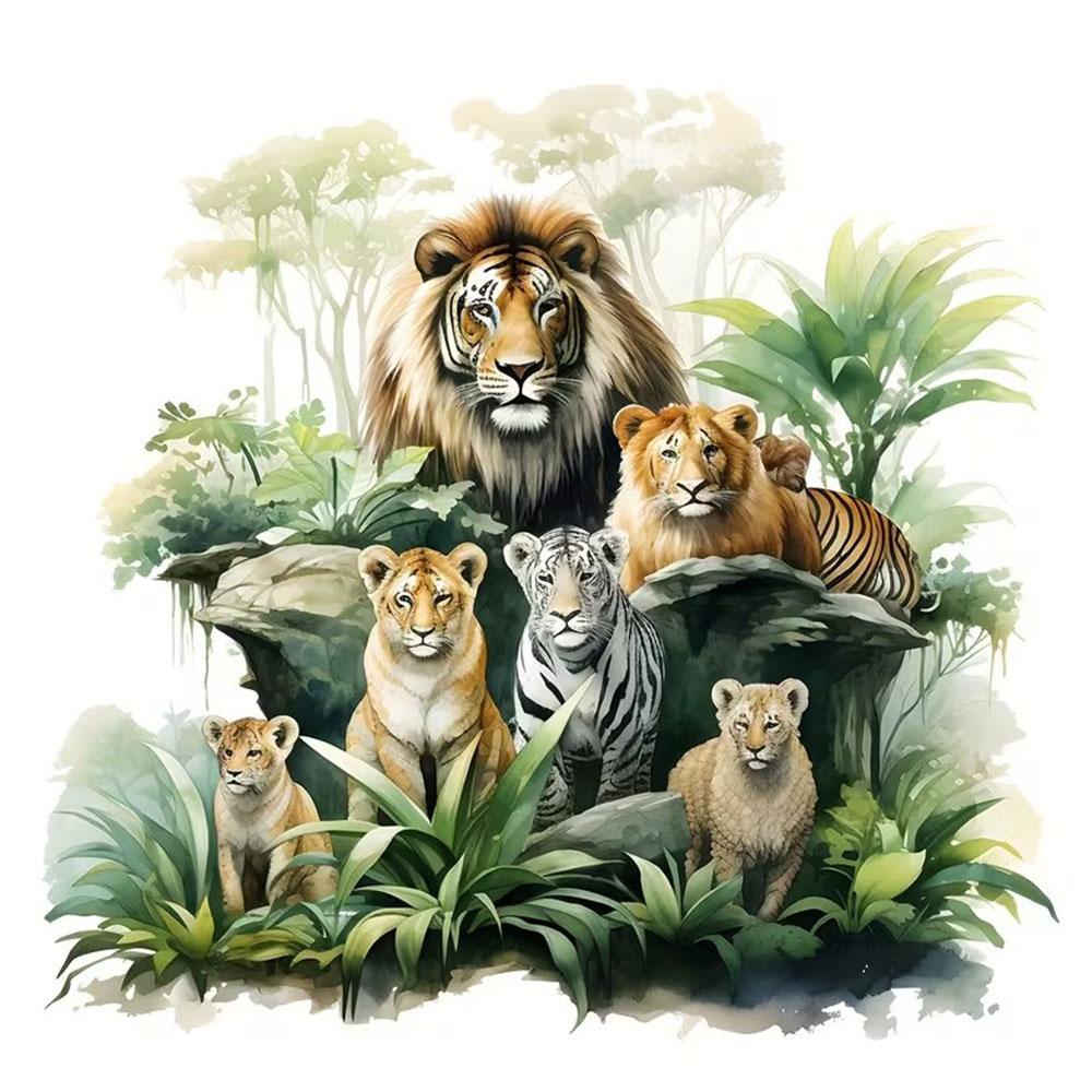 

QT2353#15cm Forest Lion Group Waterproof Car Decorative Decal, Suitable for Cars, Laptops, Bumpers, Glass Window Sticker 15cm-longest side