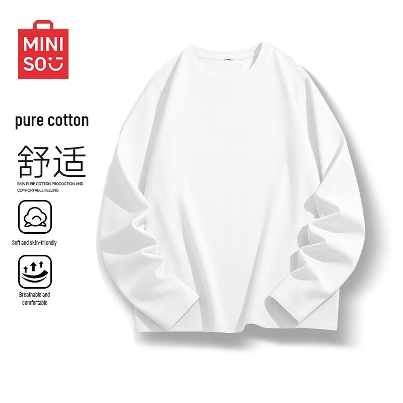 MINISO Men's Relaxed Fit Pure Cotton Long-Sleeve T-Shirt