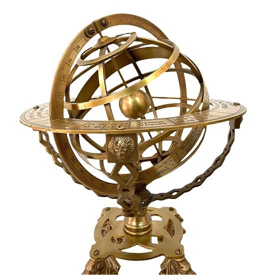 Messing 18" Armillarsphäre mit Gravur eines Kompasses auf Holzsockel Heim- und Bürodekoration