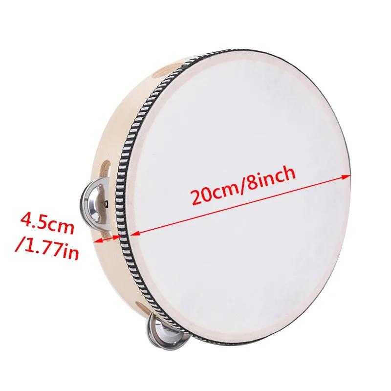 1Pc Wooden Tambourine 4/6/8/10-Inch Beige Rim with Metal Jingles Musical Educational Percussion Instrument for Concert Church Pa