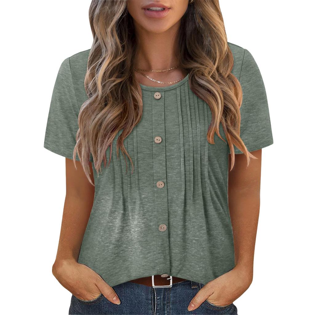Women'S Work Shirt Pleated 3/4 Sleeve Dress Top V-Neck Shirt Casual Waist Tied Shirt Business Shirt