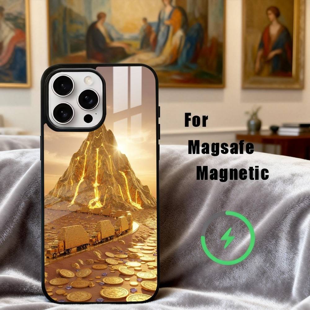 

G-Gold M-MoneyS P-Pattern Phone Case For iPhone17,16,15,14,13,12,11 Plus,Pro Max Magnetic For Magsafe Wireless Charging iPhone13PRO