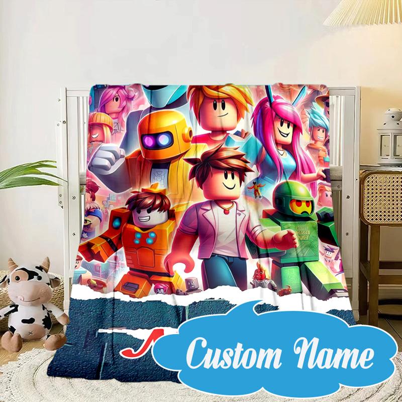 Custom Name Ro-blox Adventure Quests Blanket bed sofa Blanket Flannel Blanket for Camping, Hiking, Picnic Essentials,gift for Fan family