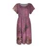 Women's Round Neck Summer Fly Sleeve Casual Printed Loose Button Pocket Midi Dresses