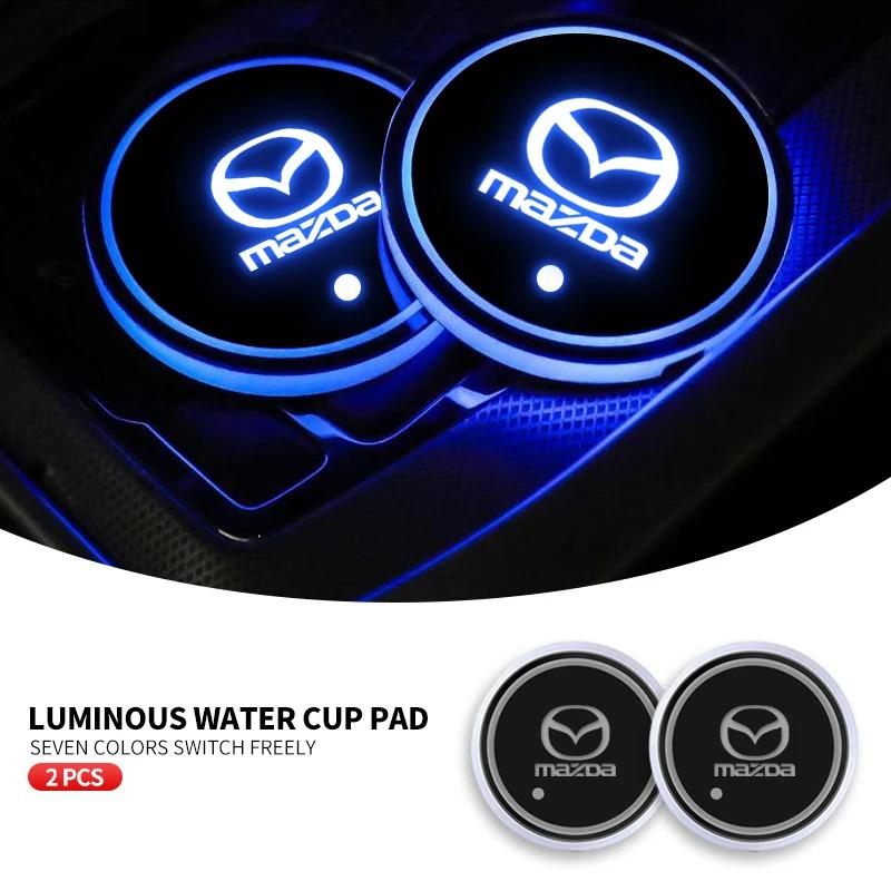 Car Logo Cup Coaster Holder Car Led Atmosphere Light Lamp For Mazda 3 5 323 CX-3 CX-4 CX-5 CX-7 CX-9 Axela 6 RX8 7 MX3 MX5