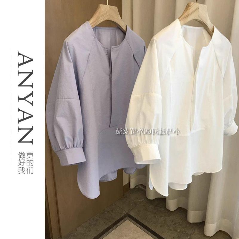 Women's Solid Color Pullover Simple Style Loose Round Neck Lantern Sleeve Shirt Top