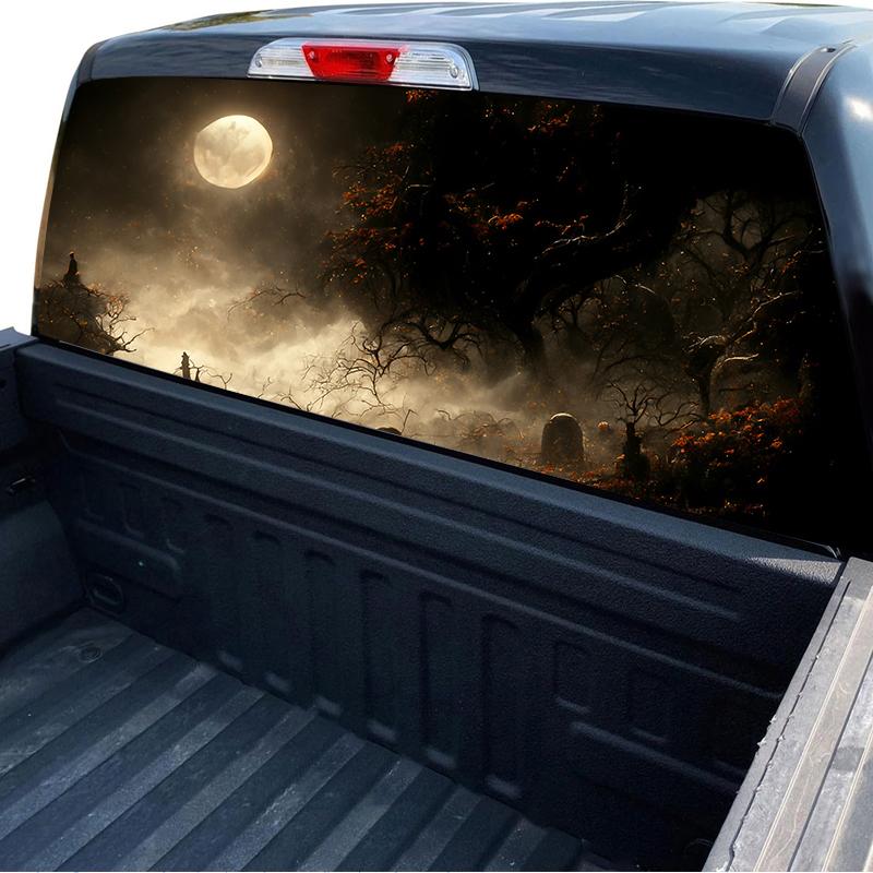 Halloween Car Rear Windshield Decal Vinyl Waterproof Car Sticker Truck Rear Window Decal Universal Perforated Vinyl Graphic
