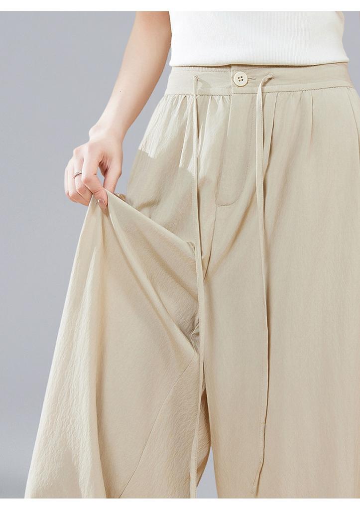 Summer Minimalist Back Waist Design Elastic High Waist Casual Straight Leg Wide Leg Pants for Women