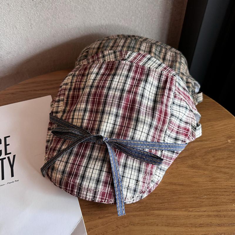 Checkered Cap Unique Women Fashion Beret With Breathable Fabric For Daily Use