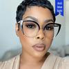 Cat-Eye Semi-Rimless Large Anti-Blue Light Eyeglass Frames, 2023 Retro Trend, European & American Style.