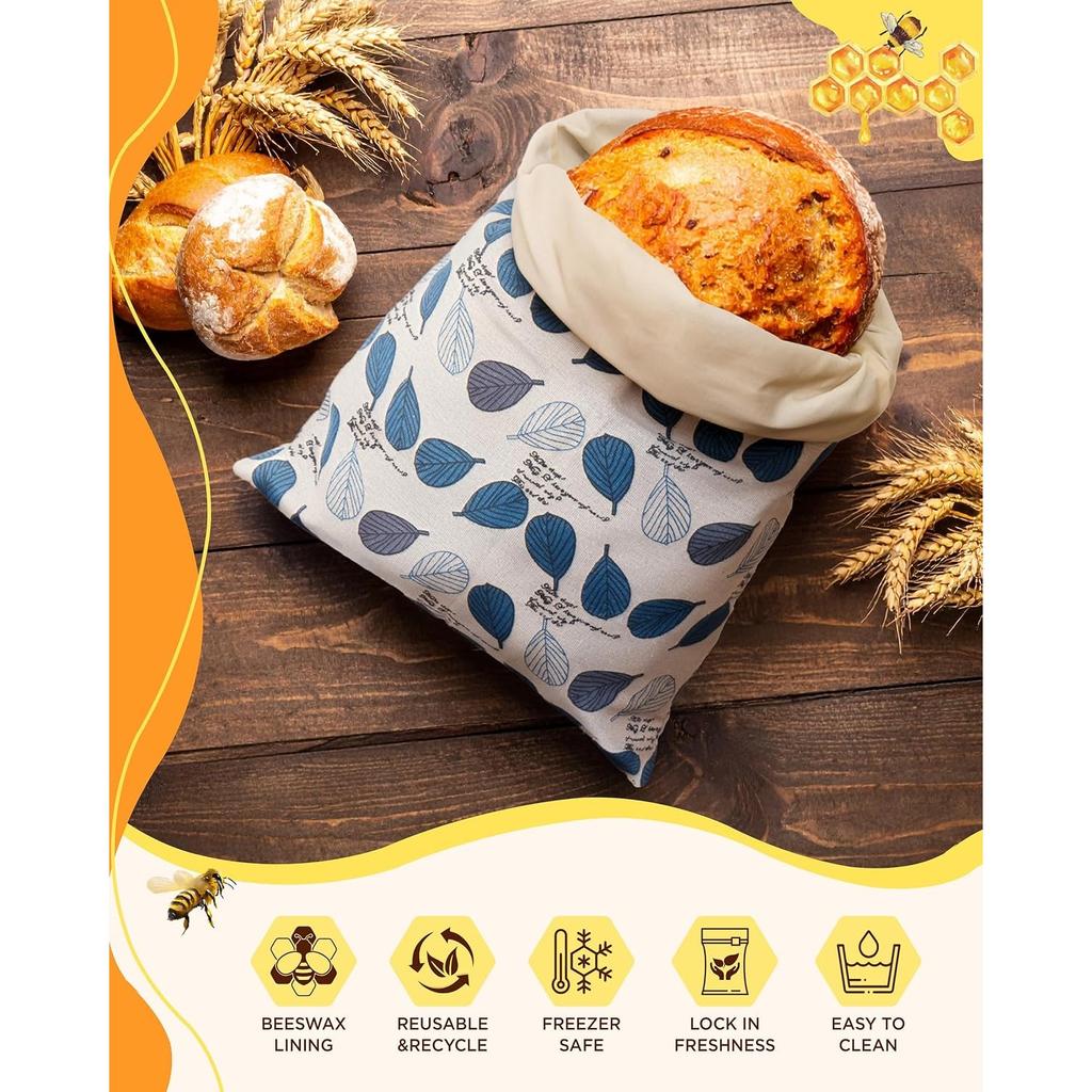 Reusable Beeswax Bread Bag for Homemade Bread, Extra Large Cotton Sourdough Bread Storage Bags, Freezer Safe Bread Keeper for Baker