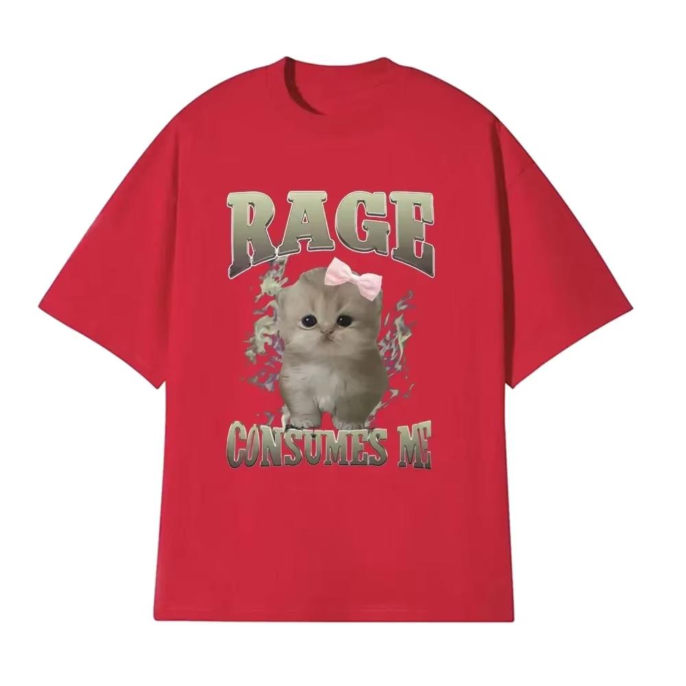 

Rage Consumes Me Funny Gifts Cat Meme T Shirt Unisex Fashion Kawaii T-shirts Short Sleeve Casual T-shirts Women s Y2K Clothing 4XL