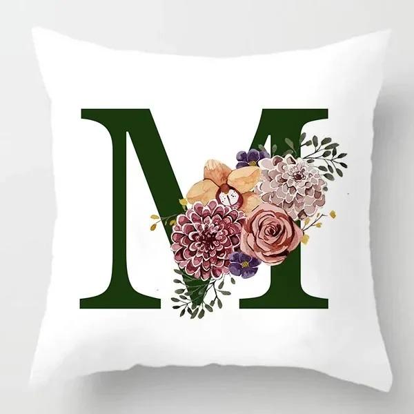 Grüner Buchstaben Floral Kissen Druck Kissenbezug Zuhause Schlafzimmer Zimmer Dekoration Wohnzimmer Sofa Kissenbezug 45x45cm