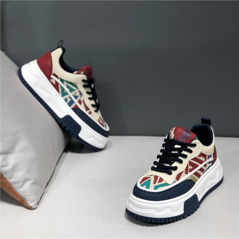 Spring color matching platform casual shoes lace-up sports shoes trendy shoes casual trend