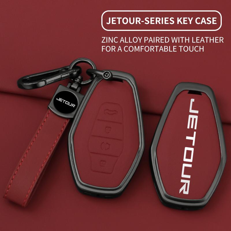 Car Remote Key Fob Case Cover Shell For Chery Jetour X70 X70Plus X70M X90Plus X95Pro Alloy Leather Protector Keychain Accessorie