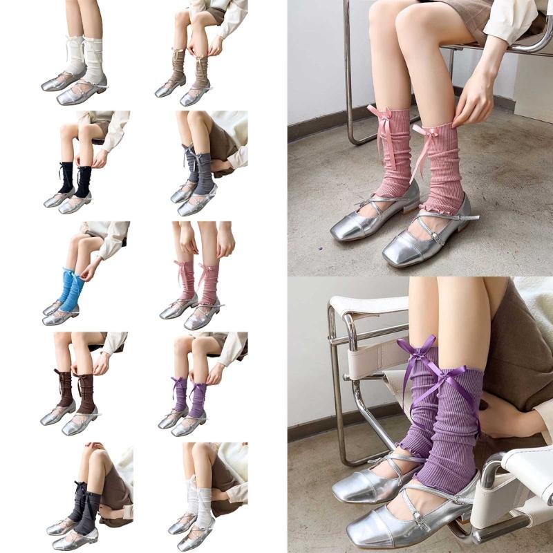 Knit Winter Warm Leg Warmers Long Socks Boot Cuffs Ribbed Leggings Stockings Bowknot Knee Warmers Sleeve