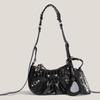 "2023 Trendy Women's Motorcycle Underarm Bag with Rivets & Tassels - High-End Pleated Shoulder Messenger Bag"