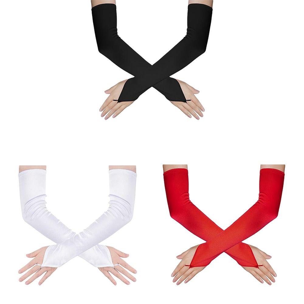 

Satin Satin Gloves Long Performance Mittens Winter Warm Cosplay Gloves білий