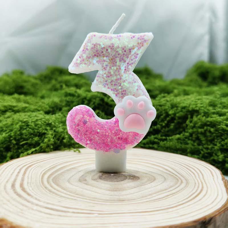 Creative Design Pink Cat Claw Digital Candle Birthday Candle Romantic Variety Specification Children's Cake Decoration Ornaments