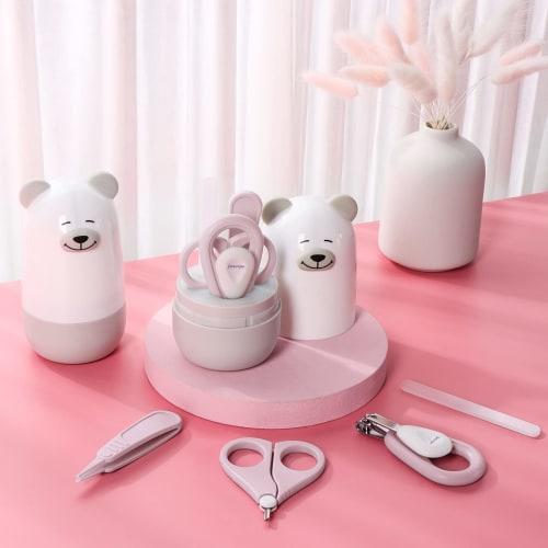 4-in-1 Baby Nail Clipper Set: Baby Nail Clippers, Baby Scissors, Tweezers, and Nail File (Polar Bear Pink)