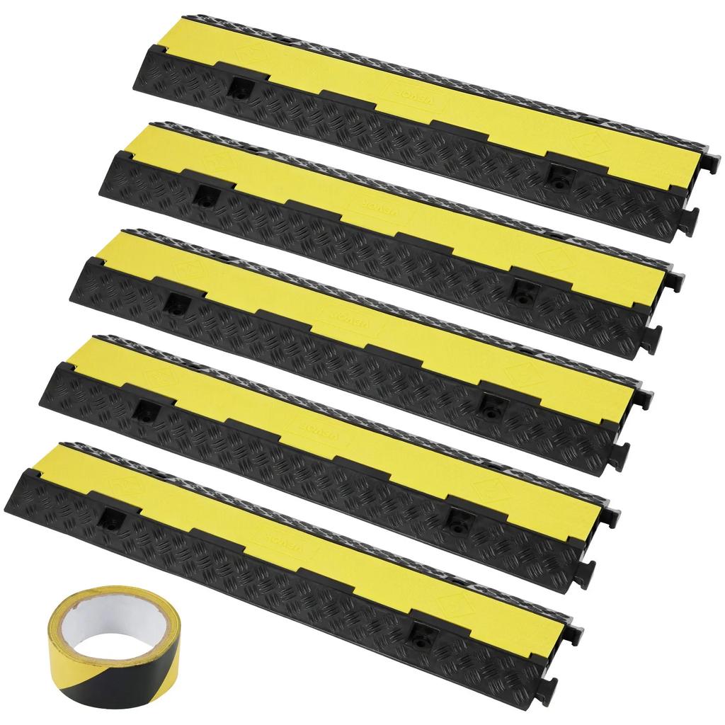 VEVOR 5 PCs Rubber Cable Protector Ramp 98x24x4.5 Cm, 2 Channel, 12000 Lbs/axle Capacity Heavy Duty Hose Wire Cover Ramp Driveway