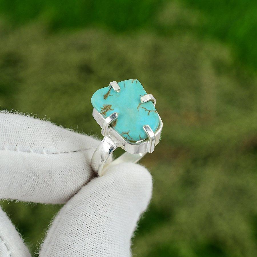 Tibetan Turquoise Gemstone Sterling Silver Stackable Artisan Boho Ring Size 8.5 8.5