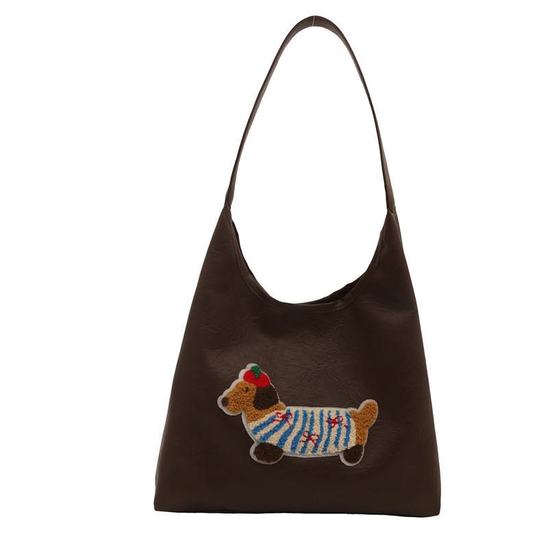 Stylish Large Capacity Tote Bag For Women With Cute Cartoon Design In Black White And Coffee Colors