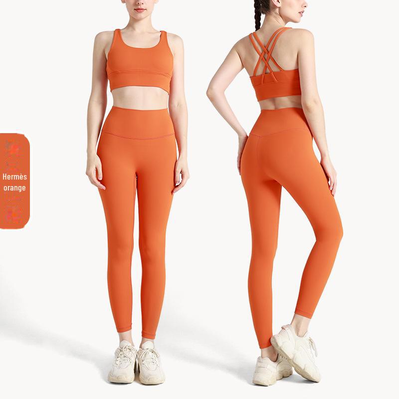 "Letní jógová souprava s kříženými zády": Kalhoty a top s vysokým pasem a zvedajícím hýždě