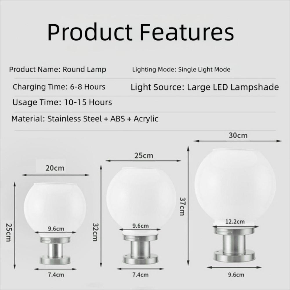Waterproof Solar Cell Pillar Lamp Stainless Steel LED Round Ball For Garden Villa Pillar