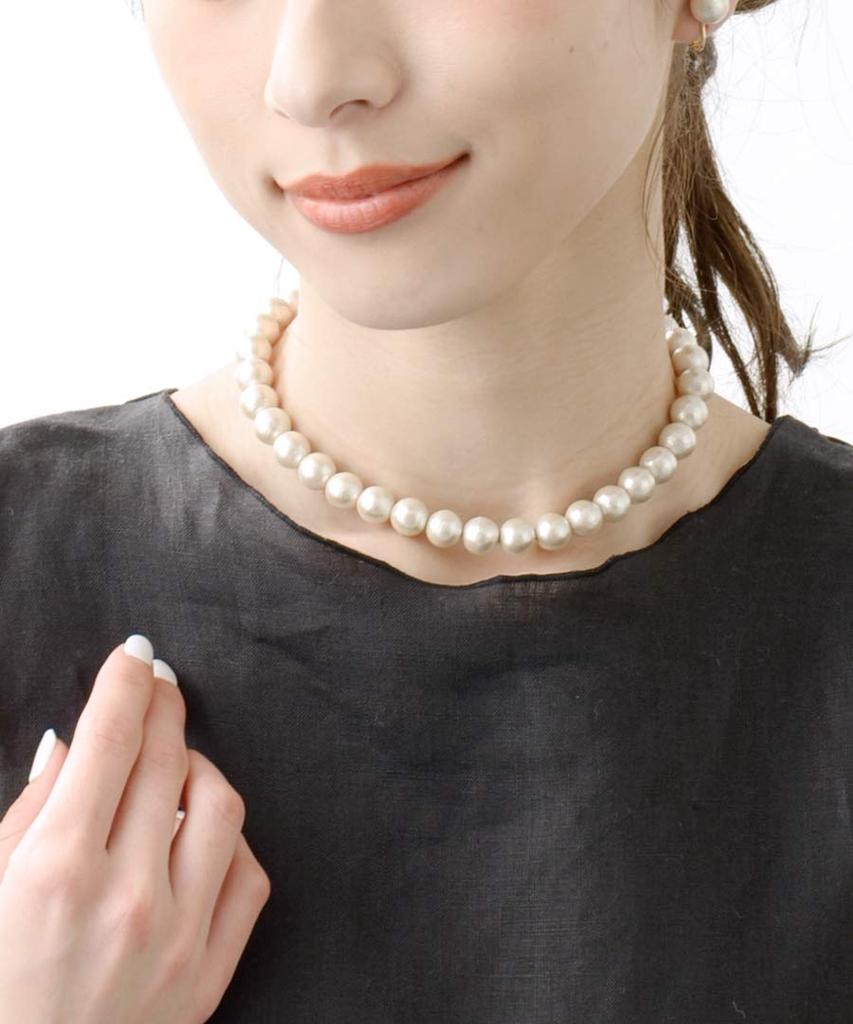 [VINGTAINE] VINGTAINE Necklace Cotton Pearl Short 10mm Choker Kiska C3268A White