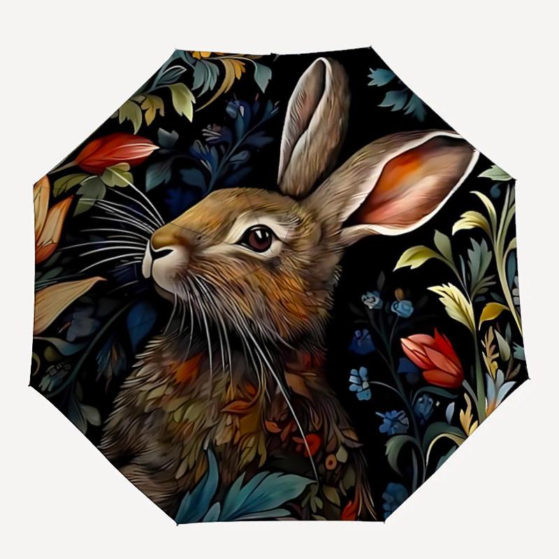 1PC Bunny Floral Automatic Folding Umbrella Portable Collapsible 8-Rib Umbrella for All Seasons, Casual Outdoor Accessory, A06