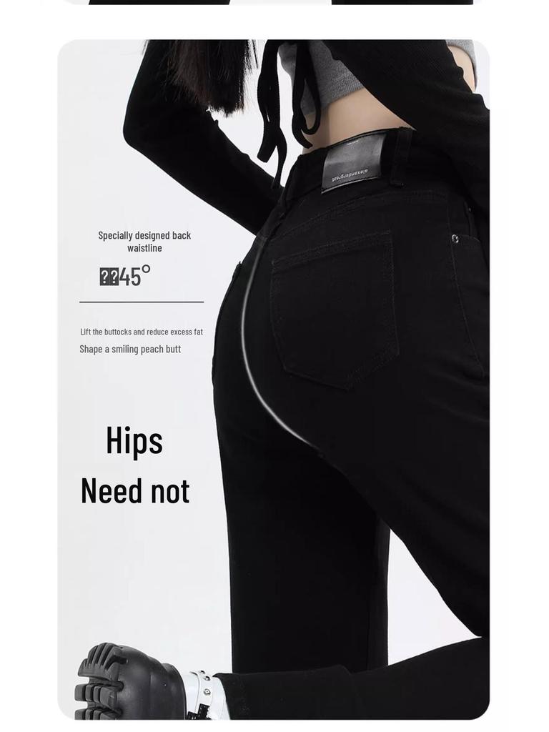 Women's Slim High-Waisted Black Cigarette Jeans: New Spring 2025 Straight-Leg, Loose, Thin, Narrow- and Wide-Leg Fit.