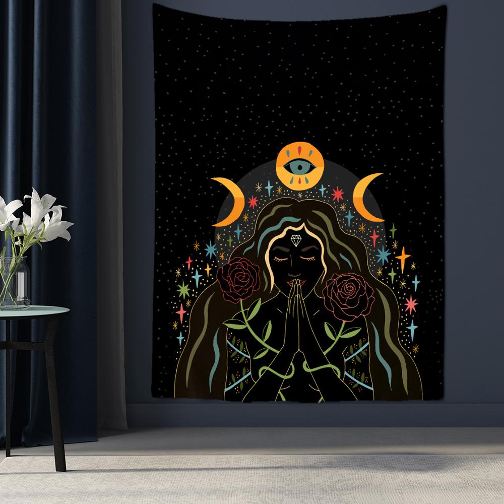 

Индийский гобелен с фазой Луны для девочек, настенный Гобелен в богемном стиле, хиппи, колдовство, Таро, Мандала, домашний декор 95x70cm