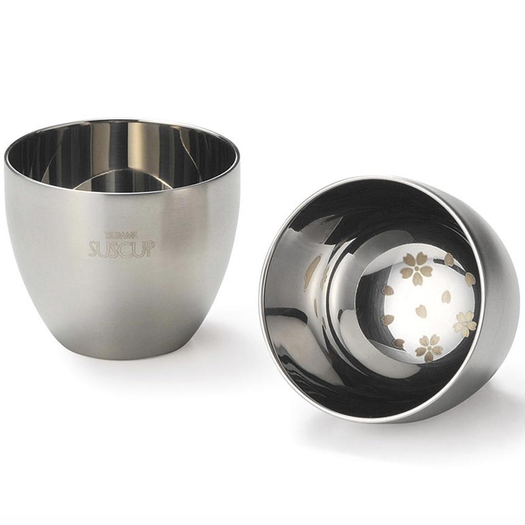 Nagao Tsubame-Sanjo Sake Cup Pair Set, Sakura Steel, Diameter 6cm X Height 5cm, 18-8 Stainless Steel Double-Walled Construction, Made In Japan