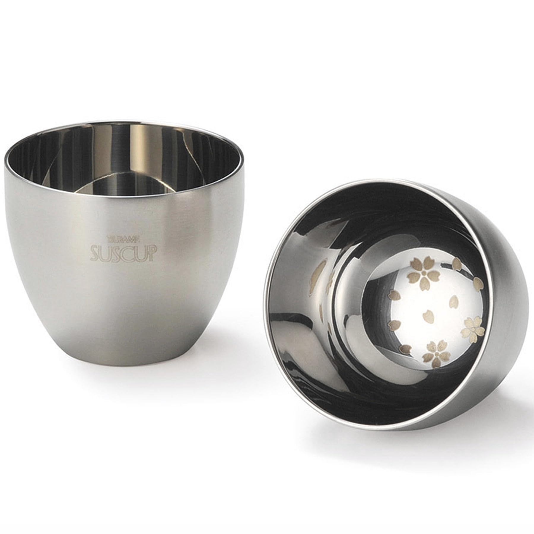 Nagao Tsubame-Sanjo Sake Cup Pair Set, Sakura Steel, Diameter 6cm x Height 5cm, 18-8 Stainless Steel Double-Walled Construction, Made in Japan