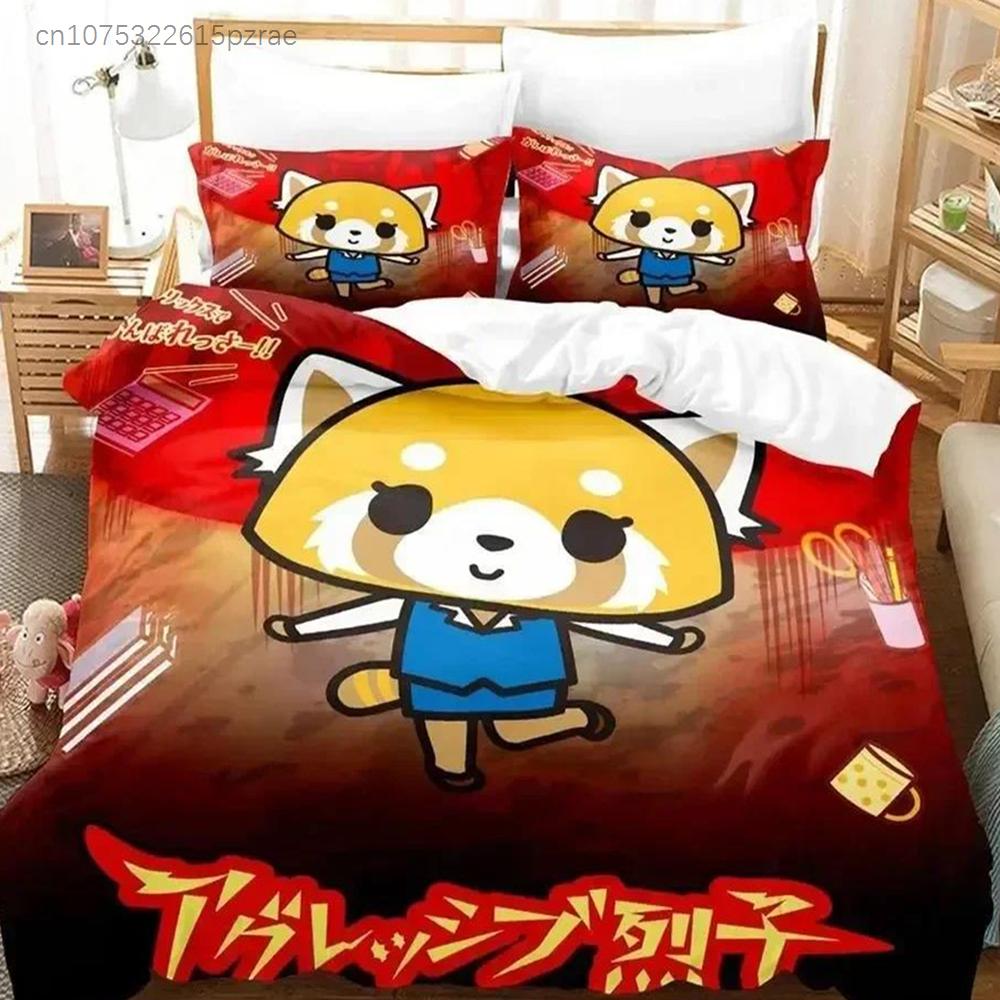 3D Print Anime Aggretsuko Bedding Set Duvet Cover Bed Set Quilt Cover Pillowcase Comforter King Queen Size Boys Adult Bedding
