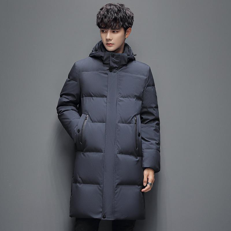 Down Jacket Men's Medium and Long Hooded Take-off Thickened Warm Korean Version Fashionable Youth Couple Down Jacket