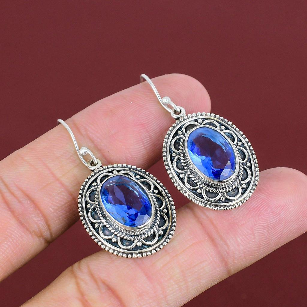 Faceted Tanzanite Quartz Earring Natural Gemstone Earrings 925 Sterling Silver Earring Vintage Dainty Jewelry Handmade Earring Gifts For Her