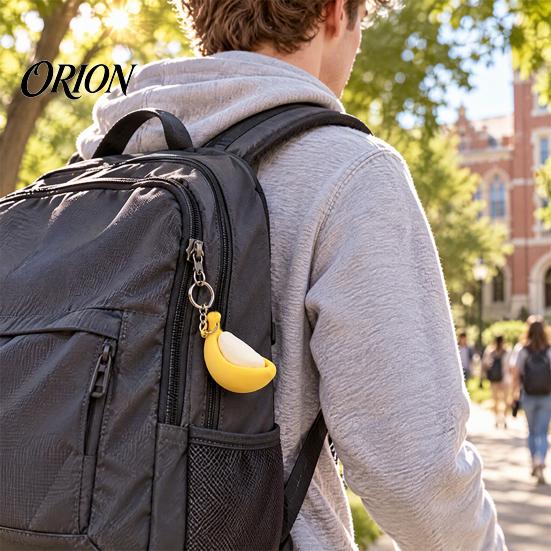 Cute Backpack Accessory Banana Fidget Clicker Keychain, 3D Printed Stress Relief Toy with Desktop for Focus Mechanical Switch, Sensory Teens