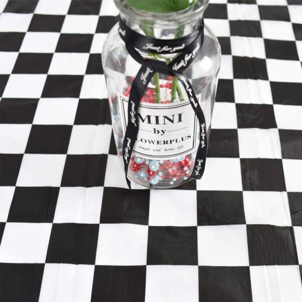 Black and White Checkered DisposableTablecloth Plastic Table Decorative Cloth  Birthday Party