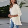 Women's Fashion Casual Seven Minute Sleeve Solid Color Ruffle Cardigan Top