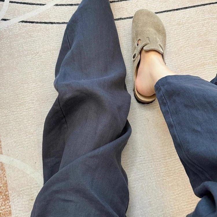 Dames Hoge Taille Wijde Pijpen Losvallende Gedrapeerde Afslankende Casual Gesleepte Broek Dunne Stijl Rechte Pijpen