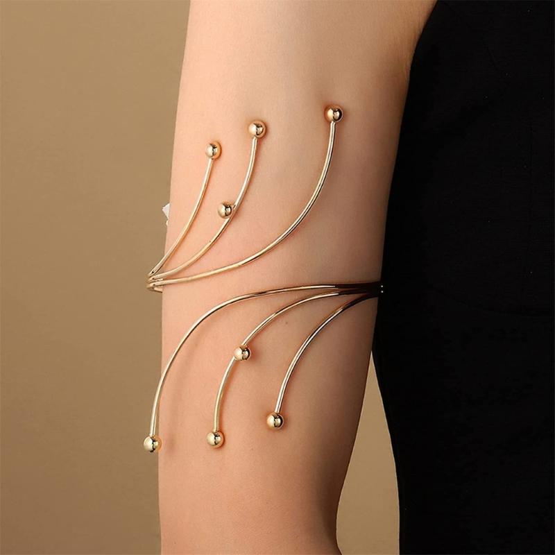 Adjustable Metal Open Bangle Bracelet For Women Fashionable Upper Arm Bracelet Arm Jewelry for Evening Party Banquet
